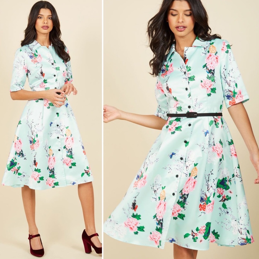 ModCloth Respectfully Retro Mint Blossom Dress